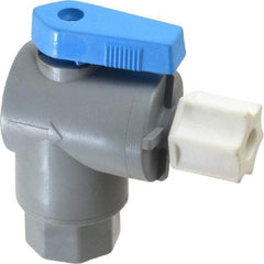 Specialty Mfr - 1/4" Pipe, PVC Standard Ball Valve - Right Angle, FNPT x Compression Ends, Wedge Handle, 125 WOG - Exact Tool & Supply