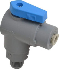 Specialty Mfr - 1/4" Pipe, PVC Standard Ball Valve - Right Angle, MNPT x Push-to-Connect Ends, Wedge Handle, 125 WOG - Exact Tool & Supply