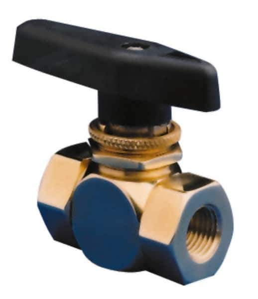 Specialty Mfr - 3/8" Pipe, Brass Standard Ball Valve - Right Angle, FNPT x FNPT Ends, Wedge Handle, 500 WOG - Exact Tool & Supply