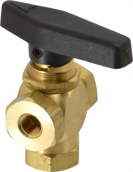Specialty Mfr - 1/8" Pipe, Brass Standard Ball Valve - Three Way, FNPT x FNPT x FNPT Ends, Wedge Handle, 400 WOG - Exact Tool & Supply
