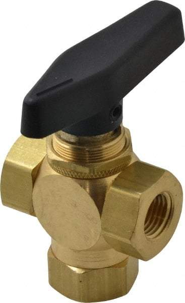 Specialty Mfr - 1/4" Pipe, Brass Standard Ball Valve - Three Way, FNPT x FNPT x FNPT Ends, Wedge Handle, 400 WOG - Exact Tool & Supply
