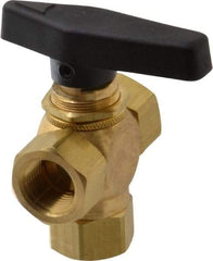 Specialty Mfr - 3/8" Pipe, Brass Standard Ball Valve - Three Way, FNPT x FNPT x FNPT Ends, Wedge Handle, 400 WOG - Exact Tool & Supply