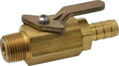 Specialty Mfr - 3/8" Pipe, Brass Standard Ball Valve - Inline - Two Way Flow, MNPT x Barbed Ends, Lever Handle, 500 WOG - Exact Tool & Supply