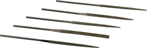 Value Collection - 5 Piece Diamond Pattern File Set - 5-1/2" Long, Coarse Coarseness, Set Includes Flat, Round, Square, Three Square - Exact Tool & Supply