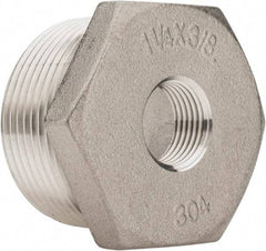 Merit Brass - 1-1/4 x 3/8" Grade 304 Stainless Steel Pipe Hex Bushing - MNPT x FNPT End Connections, 150 psi - Exact Tool & Supply