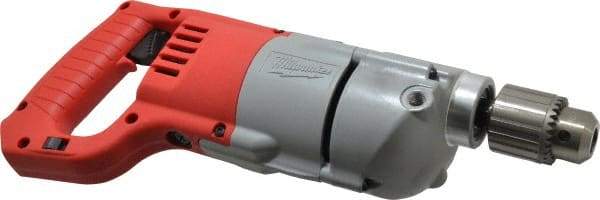 Milwaukee Tool - 1/2" Keyed Chuck, 600 RPM, D-Handle Electric Drill - 7 Amps, 120 Volts, Reversible, Includes Chuck Key with Holder & Side Handle - Exact Tool & Supply