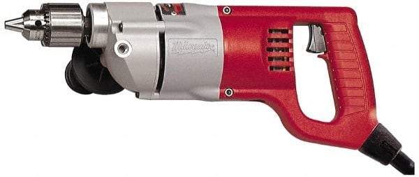 Milwaukee Tool - 1/2" Keyed Chuck, 500 RPM, D-Handle Electric Drill - 7 Amps, 120 Volts, Reversible, Includes Chuck Key with Holder & Side Handle - Exact Tool & Supply