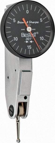 TESA Brown & Sharpe - 0.03 Inch Range, 0.001 Inch Dial Graduation, Horizontal Dial Test Indicator - 1 Inch Black Dial, 0-15-0 Dial Reading - Exact Tool & Supply