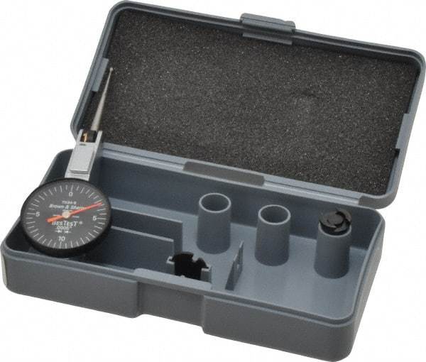 TESA Brown & Sharpe - 0.02 Inch Range, 0.0005 Inch Dial Graduation, Horizontal Dial Test Indicator - 1 Inch Black Dial, 0-10-0 Dial Reading - Exact Tool & Supply