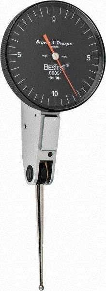 TESA Brown & Sharpe - 0.02 Inch Range, 0.0005 Inch Dial Graduation, Horizontal Dial Test Indicator - 1-1/2 Inch Black Dial, 0-10-0 Dial Reading - Exact Tool & Supply