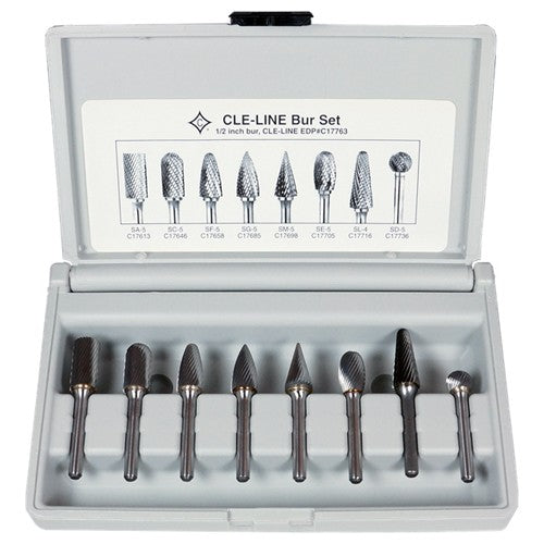 8 Piece Solid Carbide Bur Set - Includes: SA–5, SC–5, SF–5, SG–5, SM–5, SE–5, SL–4, SD–5 - Exact Tool & Supply