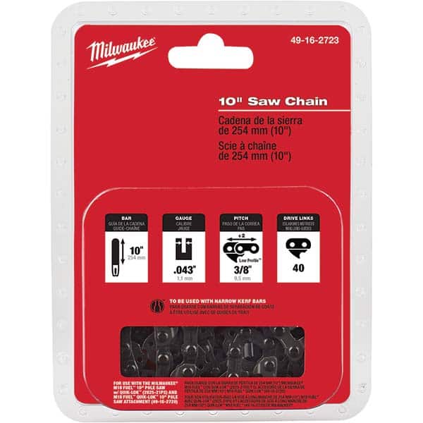 Milwaukee Tool - Power Lawn & Garden Equipment Accessories; Type: Replacement Chain ; Product Compatibility: Milwaukee Pole Saw ; Material: Metal ; Diameter (Inch): 0.04 ; Length (Inch): 10 ; Width (Inch): 1/2 - Exact Tool & Supply