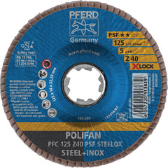 PFERD - Flap Discs; Abrasive Type: Coated ; Flap Disc Type: Type 29 ; Disc Diameter (Inch): 5 ; Abrasive Material: Zirconia Alumina ; Grit: 40 ; Attaching System: Quick Change X-Lock - Exact Tool & Supply