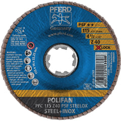 PFERD - Flap Discs; Abrasive Type: Coated ; Flap Disc Type: Type 29 ; Disc Diameter (Inch): 4-1/2 ; Abrasive Material: Zirconia Alumina ; Grit: 40 ; Attaching System: Quick Change X-Lock - Exact Tool & Supply