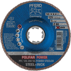 PFERD - Flap Discs; Abrasive Type: Coated ; Flap Disc Type: Type 29 ; Disc Diameter (Inch): 5 ; Abrasive Material: Zirconia Alumina ; Grit: 80 ; Attaching System: Quick Change X-Lock - Exact Tool & Supply