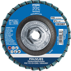 PFERD - Flap Discs; Abrasive Type: Coated & Non-Woven Combo ; Flap Disc Type: Compact ; Disc Diameter (Inch): 4-1/2 ; Abrasive Material: Ceramic Oxide ; Grit: 120 ; Attaching System: Hub - Exact Tool & Supply