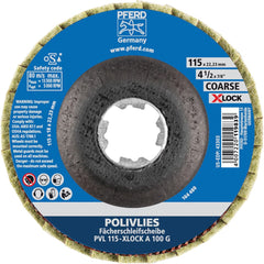 PFERD - Flap Discs; Abrasive Type: Non-Woven ; Flap Disc Type: Compact ; Disc Diameter (Inch): 4-1/2 ; Abrasive Material: Aluminum Oxide ; Grit: 100 ; Attaching System: Quick Change X-Lock - Exact Tool & Supply