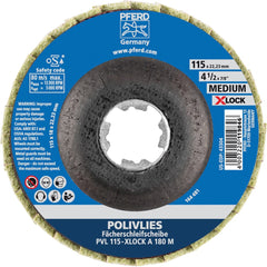 PFERD - Flap Discs; Abrasive Type: Non-Woven ; Flap Disc Type: Compact ; Disc Diameter (Inch): 4-1/2 ; Abrasive Material: Aluminum Oxide ; Grit: 180 ; Attaching System: Quick Change X-Lock - Exact Tool & Supply