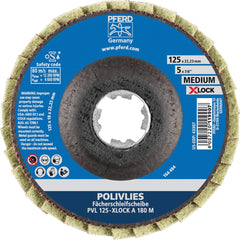 PFERD - Flap Discs; Abrasive Type: Non-Woven ; Flap Disc Type: Compact ; Disc Diameter (Inch): 5 ; Abrasive Material: Aluminum Oxide ; Grit: 180 ; Attaching System: Quick Change X-Lock - Exact Tool & Supply