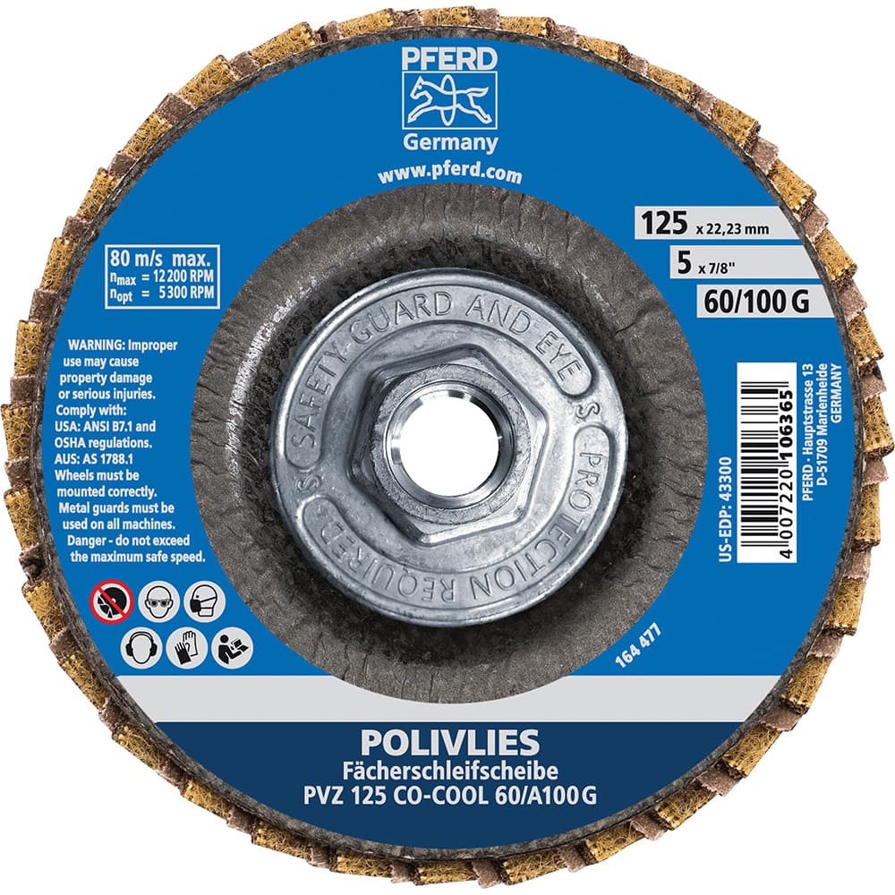 PFERD - Flap Discs; Abrasive Type: Coated & Non-Woven Combo ; Flap Disc Type: Compact ; Disc Diameter (Inch): 5 ; Abrasive Material: Ceramic Oxide ; Grit: 60 ; Attaching System: Hub - Exact Tool & Supply