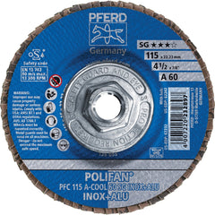PFERD - Flap Discs; Abrasive Type: Coated ; Flap Disc Type: Type 29 ; Disc Diameter (Inch): 4-1/2 ; Abrasive Material: Aluminum Oxide ; Grit: 60 ; Attaching System: Threaded Hole - Exact Tool & Supply