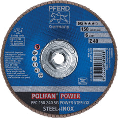 PFERD - Flap Discs; Abrasive Type: Coated ; Flap Disc Type: Type 29 ; Disc Diameter (Inch): 6 ; Abrasive Material: Zirconia Alumina ; Grit: 40 ; Attaching System: Threaded Hole - Exact Tool & Supply