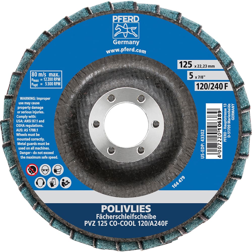 PFERD - Flap Discs; Abrasive Type: Coated & Non-Woven Combo ; Flap Disc Type: Compact ; Disc Diameter (Inch): 5 ; Abrasive Material: Ceramic Oxide ; Grit: 80 ; Attaching System: Arbor - Exact Tool & Supply