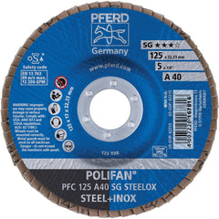 PFERD - Flap Discs; Abrasive Type: Coated ; Flap Disc Type: Type 29 ; Disc Diameter (Inch): 5 ; Abrasive Material: Aluminum Oxide ; Grit: 40 ; Attaching System: Arbor - Exact Tool & Supply