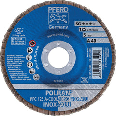 PFERD - Flap Discs; Abrasive Type: Coated ; Flap Disc Type: Type 29 ; Disc Diameter (Inch): 5 ; Abrasive Material: Aluminum Oxide ; Grit: 40 ; Attaching System: Arbor - Exact Tool & Supply