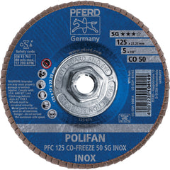 PFERD - Flap Discs; Abrasive Type: Coated ; Flap Disc Type: Type 29 ; Disc Diameter (Inch): 5 ; Abrasive Material: Ceramic Oxide ; Grit: 50 ; Attaching System: Threaded Hole - Exact Tool & Supply