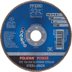 PFERD - Flap Discs; Abrasive Type: Coated ; Flap Disc Type: Type 29 ; Disc Diameter (Inch): 6 ; Abrasive Material: Zirconia Alumina ; Grit: 60 ; Attaching System: Arbor - Exact Tool & Supply