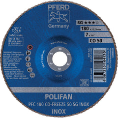 PFERD - Flap Discs; Abrasive Type: Coated ; Flap Disc Type: Type 29 ; Disc Diameter (Inch): 7 ; Abrasive Material: Ceramic Oxide ; Grit: 50 ; Attaching System: Arbor - Exact Tool & Supply