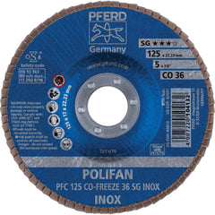 PFERD - Flap Discs; Abrasive Type: Coated ; Flap Disc Type: Type 29 ; Disc Diameter (Inch): 5 ; Abrasive Material: Ceramic Oxide ; Grit: 36 ; Attaching System: Arbor - Exact Tool & Supply
