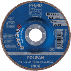 PFERD - Flap Discs; Abrasive Type: Coated ; Flap Disc Type: Type 29 ; Disc Diameter (Inch): 5 ; Abrasive Material: Ceramic Oxide ; Grit: 50 ; Attaching System: Arbor - Exact Tool & Supply
