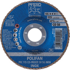 PFERD - Flap Discs; Abrasive Type: Coated ; Flap Disc Type: Type 29 ; Disc Diameter (Inch): 4-1/2 ; Abrasive Material: Ceramic Oxide ; Grit: 50 ; Attaching System: Arbor - Exact Tool & Supply
