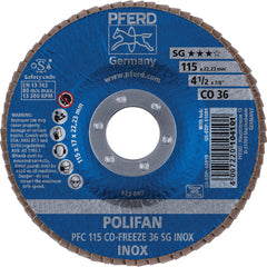 PFERD - Flap Discs; Abrasive Type: Coated ; Flap Disc Type: Type 29 ; Disc Diameter (Inch): 4-1/2 ; Abrasive Material: Ceramic Oxide ; Grit: 36 ; Attaching System: Arbor - Exact Tool & Supply