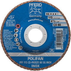 PFERD - Flap Discs; Abrasive Type: Coated ; Flap Disc Type: Type 27 ; Disc Diameter (Inch): 4-1/2 ; Abrasive Material: Ceramic Oxide ; Grit: 80 ; Attaching System: Arbor - Exact Tool & Supply