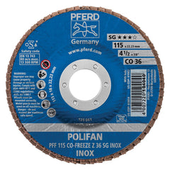 PFERD - Flap Discs; Abrasive Type: Coated ; Flap Disc Type: Type 27 ; Disc Diameter (Inch): 4-1/2 ; Abrasive Material: Ceramic Oxide ; Grit: 36 ; Attaching System: Arbor - Exact Tool & Supply