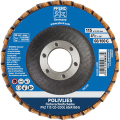 PFERD - Flap Discs; Abrasive Type: Coated ; Flap Disc Type: Compact ; Disc Diameter (Inch): 4-1/2 ; Abrasive Material: Ceramic Oxide ; Grit: 60 ; Attaching System: Arbor - Exact Tool & Supply