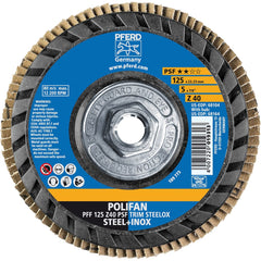 PFERD - Flap Discs; Abrasive Type: Coated ; Flap Disc Type: Type 27 ; Disc Diameter (Inch): 5 ; Abrasive Material: Zirconia Alumina ; Grit: 40 ; Attaching System: Threaded Hole - Exact Tool & Supply