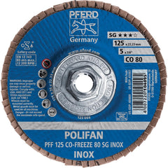 PFERD - Flap Discs; Abrasive Type: Coated ; Flap Disc Type: Type 27 ; Disc Diameter (Inch): 5 ; Abrasive Material: Ceramic Oxide ; Grit: 80 ; Attaching System: Threaded Hole - Exact Tool & Supply