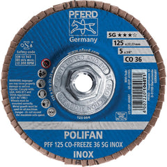 PFERD - Flap Discs; Abrasive Type: Coated ; Flap Disc Type: Type 27 ; Disc Diameter (Inch): 5 ; Abrasive Material: Ceramic Oxide ; Grit: 36 ; Attaching System: Threaded Hole - Exact Tool & Supply