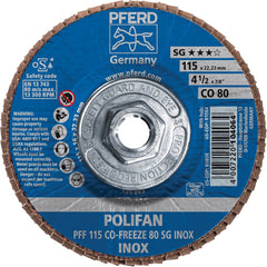 PFERD - Flap Discs; Abrasive Type: Coated ; Flap Disc Type: Type 27 ; Disc Diameter (Inch): 4-1/2 ; Abrasive Material: Ceramic Oxide ; Grit: 80 ; Attaching System: Threaded Hole - Exact Tool & Supply