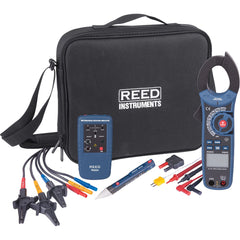 REED Instruments - Electrical Test Equipment Combination Kits; Kit Type: Clamp Meter Test Kit ; Maximum Voltage: 1000 VDC ; Number of Pieces: 7 ; Maximum AC Amperage: 1000 ; Maximum DC Amperage: 1000 ; Resistance (Ohms): 500 - Exact Tool & Supply