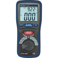REED Instruments - Electrical Insulation Resistance Testers & Megohmmeters; Display Type: Digital LCD ; Power Supply: (6) AAA Batteries ; Resistance Capacity (Megohm): 2000 ; Maximum Test Voltage: 1000 V ; Category Rating: CAT III @ 1000 V ; Accuracy ? ( - Exact Tool & Supply