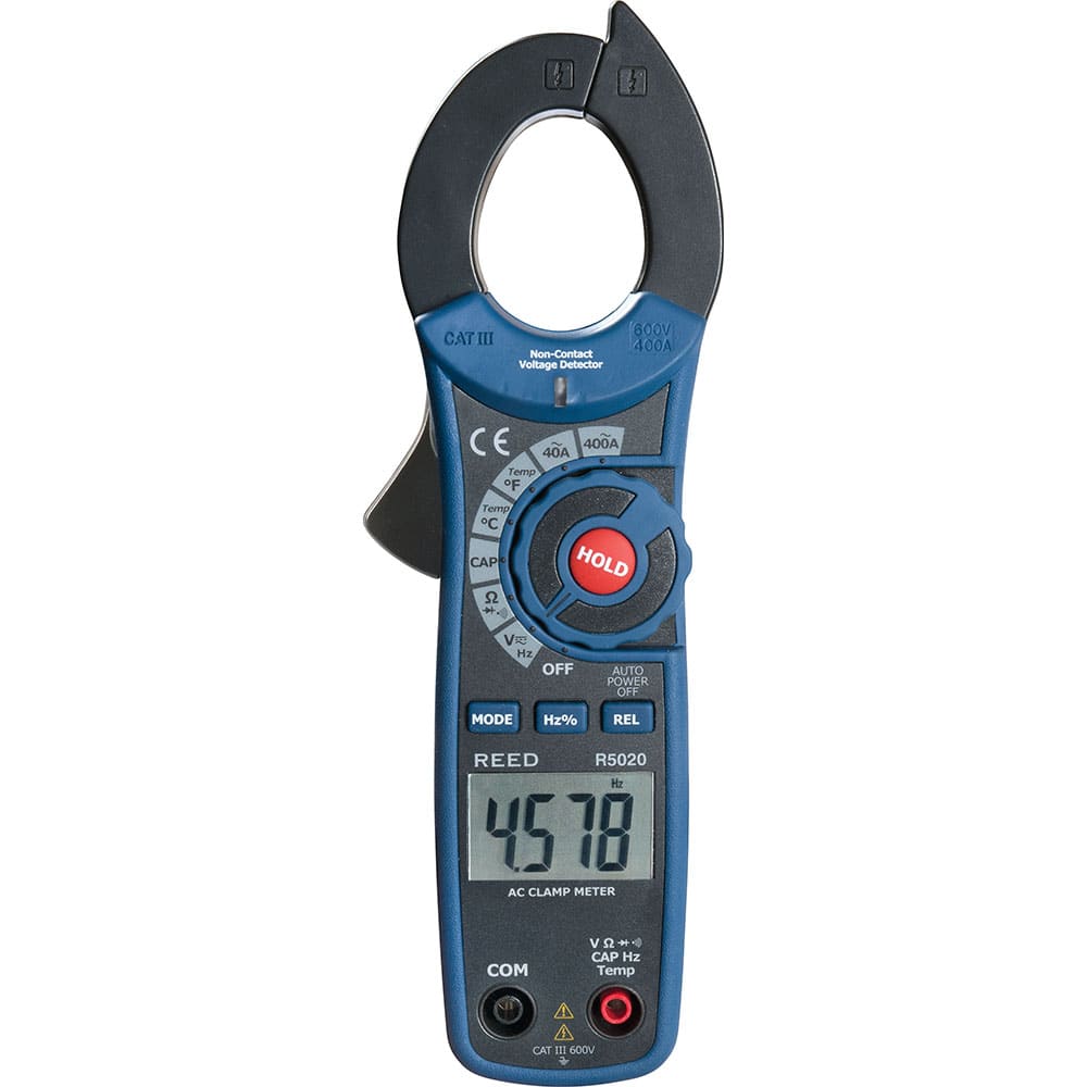REED Instruments - Clamp Meters; Clamp Meter Type: Auto Ranging ; Measures: Capacitance; Continuity; Current; Diode Test; Duty Cycle; Frequency; Resistance; Temperature; Voltage ; Jaw Style: Clamp On ; Jaw Capacity (Decimal Inch): 1.2000 ; CAT Rating: CA - Exact Tool & Supply