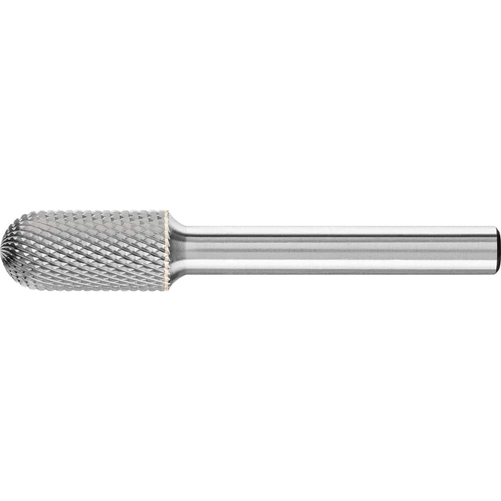 PFERD - SC-3, 3/8" Cut Diam, 1/4" Shank Diam, Carbide Diamond Pattern Cylinder with Radius End Burr - Exact Tool & Supply