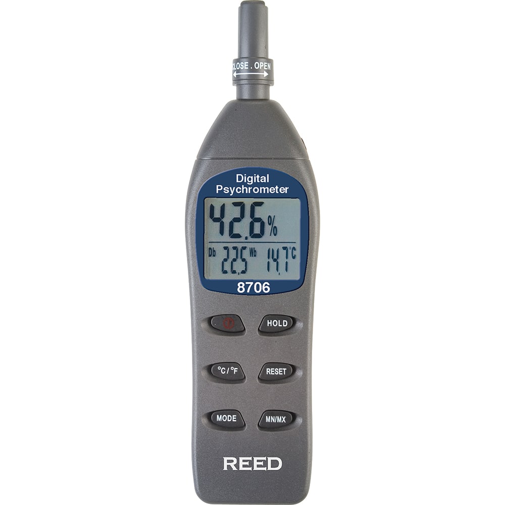 REED Instruments - Digital Psychrometers; Type: Humidity/Dew Point Digital Psychrometer ; Minimum Dew Point (F): -109.0 ; Maximum Dew Point (F): 122 ; Minimum Humidity: 0 ; Maximum Humidity: 100 ; Resolution: 0.1 - Exact Tool & Supply