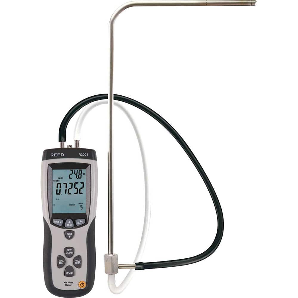 REED Instruments - Airflow Meters & Thermo-Anemometers; Type: Pitot Tube Anemometer / Differential Manometer ; Maximum Air Velocity ft/min (Feet): 15733 ; Min Air Velocity ft/min (Feet): 200 ; Min Air Velocity km/hr: 1.000 ; Min Air Velocity knots: 2.000 - Exact Tool & Supply