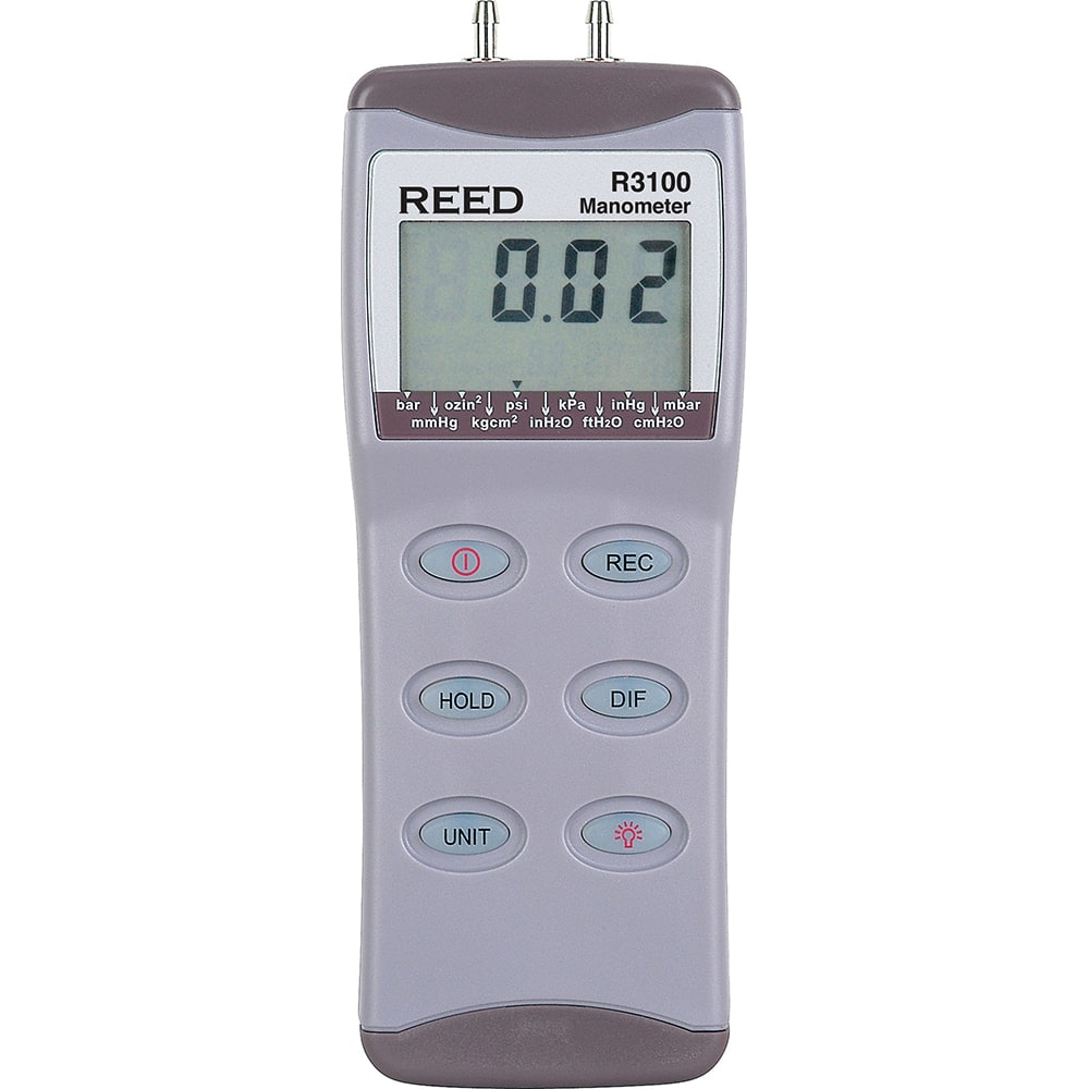 REED Instruments - Differential Pressure Gauges & Switches; Type: Differential Pressure Manometer ; Maximum Pressure (psi): 100.00 ; Accuracy (Percentage): ?0.3% FS ; Maximum Water Column (Decimal Inch): 2768.00 ; Temperature Range: 32 to 122?F - Exact Tool & Supply